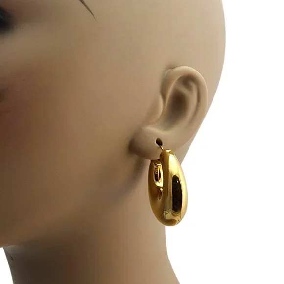 14K Yellow Gold Puffy Hoop Earrings #22716